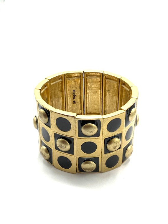Gorgeous Vintage Black Enamel and Gold Tone Bracelet by Lia 