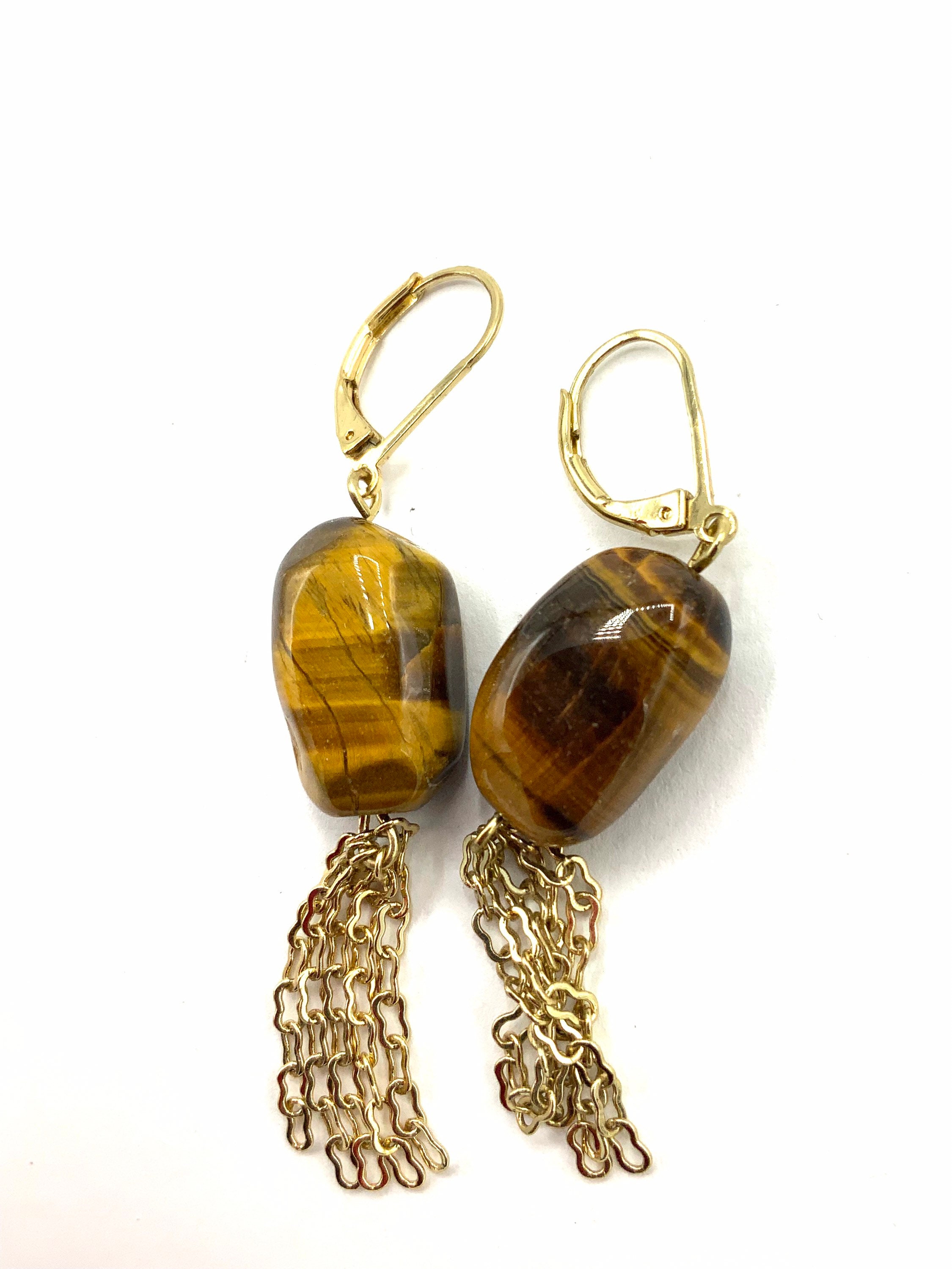 Gold tiger eye earrings sale