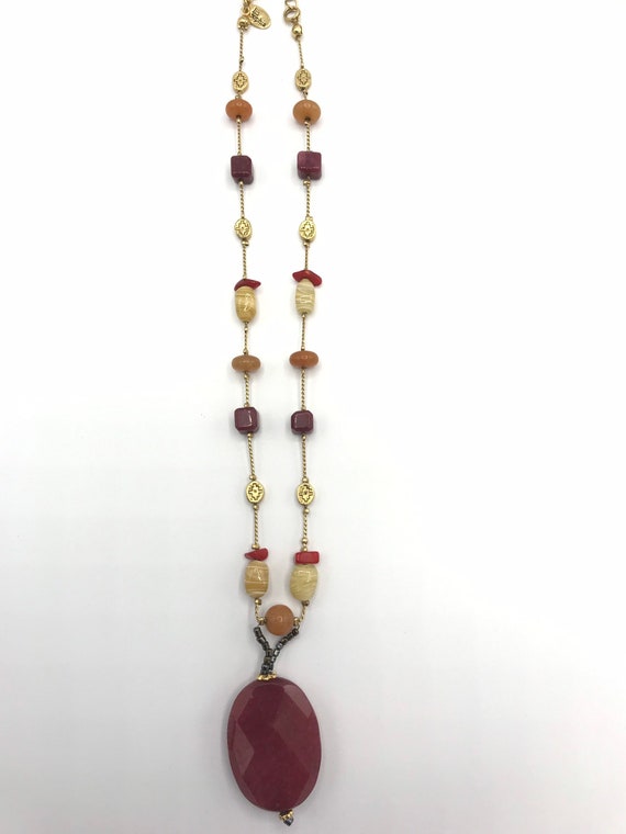 Lia Sophia gold burgundy stone multicolored neckl… - image 8