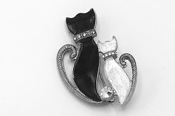 Vintage couple of cats white and black as brooch - image 2