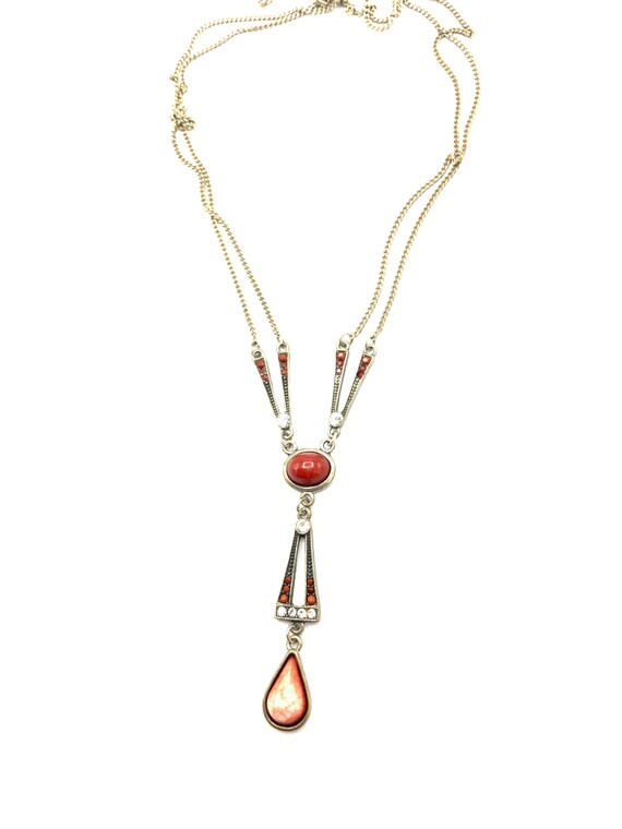 Gorgeous vintage nickel and red tone necklace by … - image 7