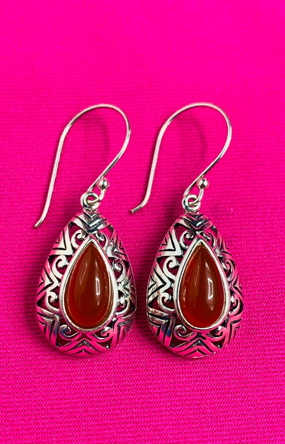 Amber and Sterling Silver Earrings, Stamped - image 9