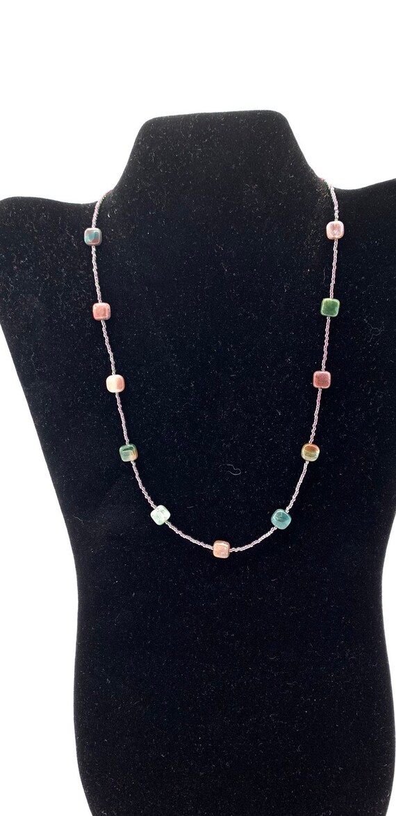 Vintage multicolored marble stones necklace with … - image 5