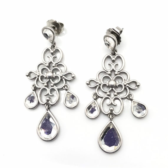 Vintage nickel and sparkly stones earrings by Lia… - image 1