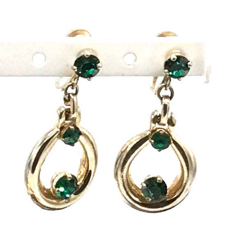 Vintage Barclay earring with green rhinestone screw