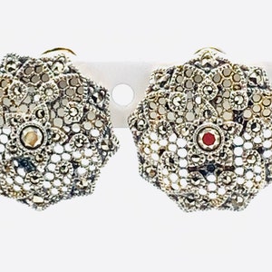 Vintage Marcasite sterling silver earrings, round stamped 925