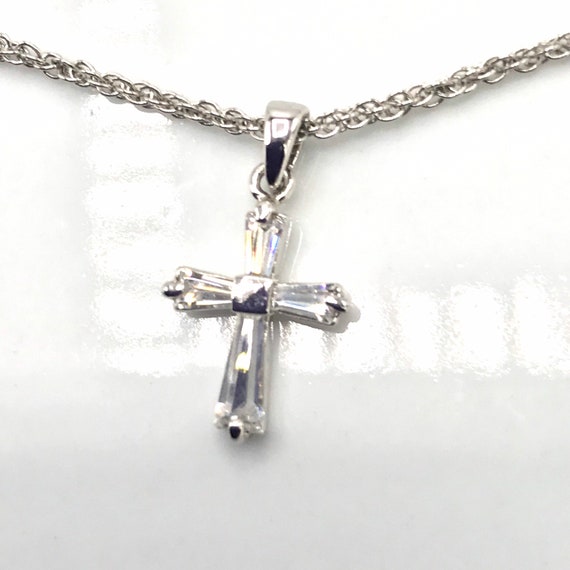 Vintage silver tone and cross with rhinestone nec… - image 1