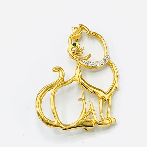 Broche Chat Métal Argenté Avec Strass - Neuf Sans Emballage