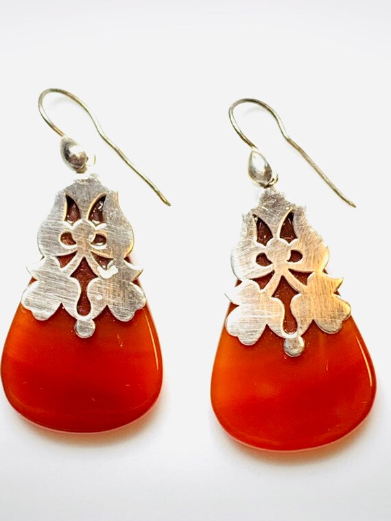 Vintage silver  and orange earrings, with stone