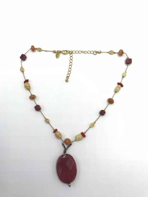Lia Sophia gold burgundy stone multicolored neckl… - image 6