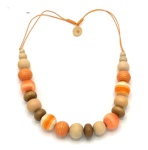 Vintage multicolored beads necklace, orange tones… - image 1