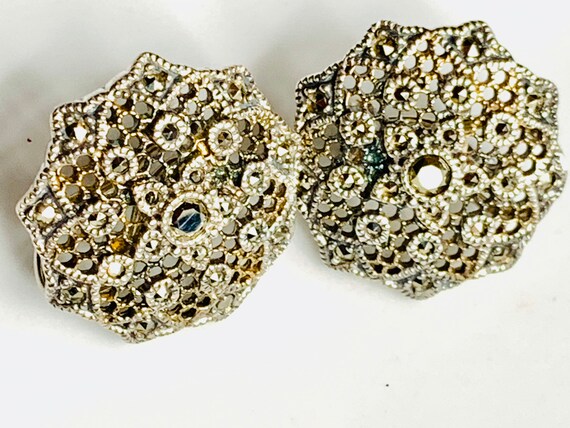 Vintage Marcasite sterling silver earrings, round… - image 9