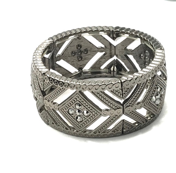 Vintage silver tone with Marcasite stone bracelet… - image 1
