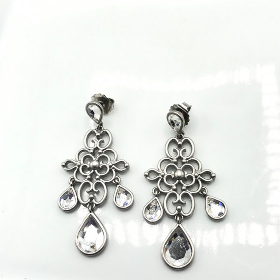 Vintage nickel and sparkly stones earrings by Lia… - image 3