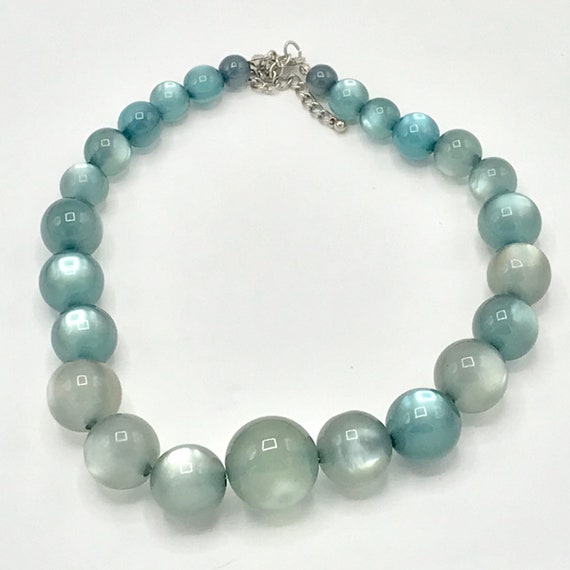 Vintage beads necklace Cyan color. Plastic - image 6