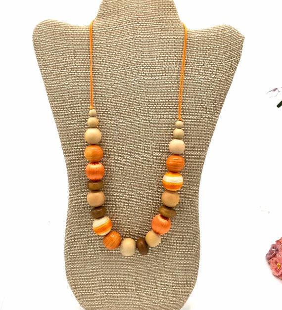 Vintage multicolored beads necklace, orange tones… - image 3