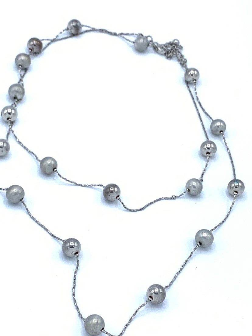Collier Vintage Perles Grises Chaîne Argent - Modèle 3031 - État Impeccable - Occasion