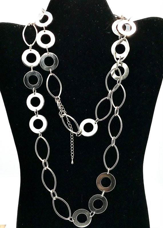 Vintage large silver tone chain necklace by Lia So