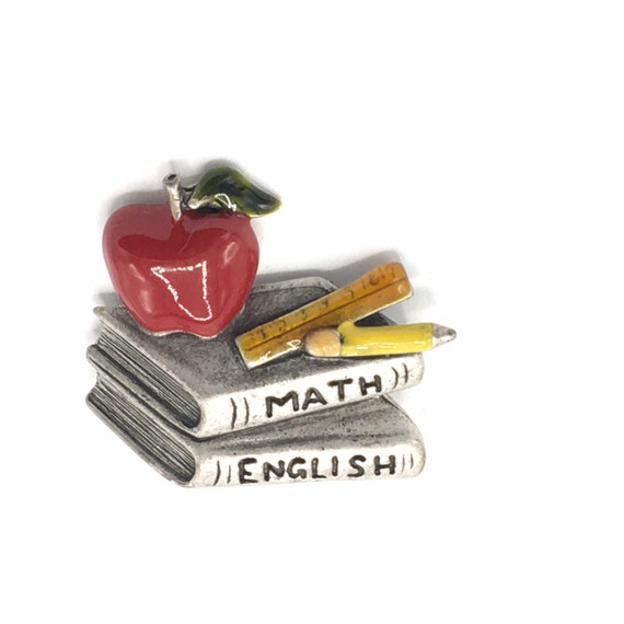 Vintage teacher brooch Apple enamel math English. | Etsy