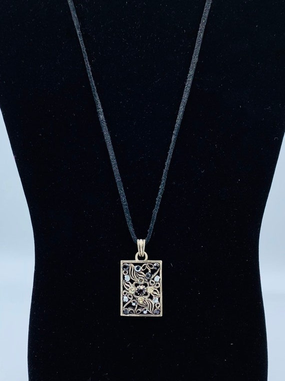Lia Sophia black necklace onyx and crystal, recta… - image 1