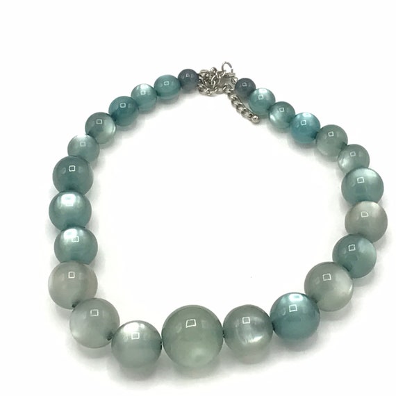 Vintage beads necklace Cyan color. Plastic - image 7