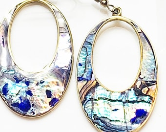 Vintage Alpaca  abalone  blue tone earrings.