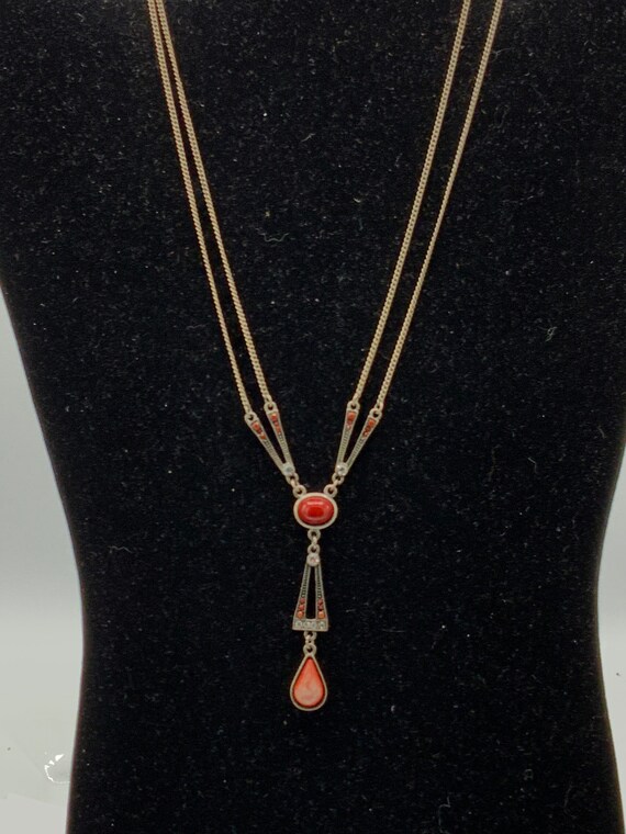 Gorgeous vintage nickel and red tone necklace by … - image 2
