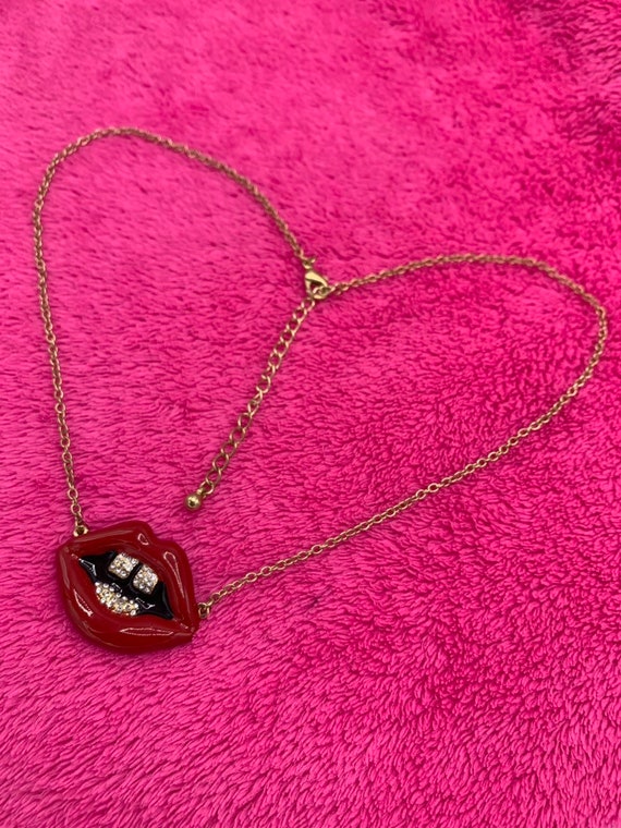 Red Lip necklace  with crystal - image 7