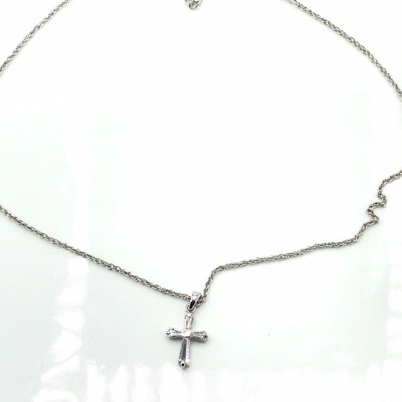 Vintage silver tone and cross with rhinestone nec… - image 6