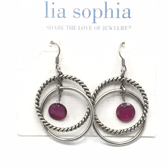 Silver Tone and Fushia Color Earring by Lia Sophia. Etsy