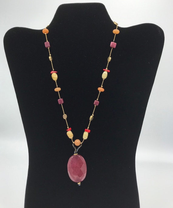 Lia Sophia gold burgundy stone multicolored neckl… - image 1