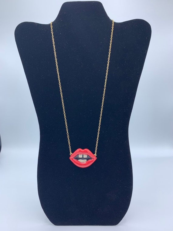 Red Lip necklace  with crystal - image 1