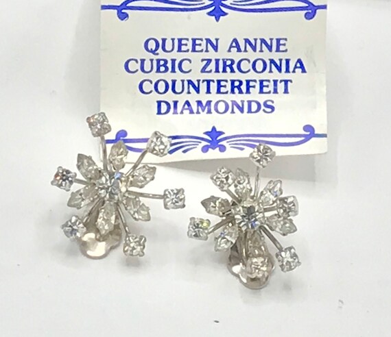 Vintage cubic zirconia earring by Queen Anne. Cli… - image 5