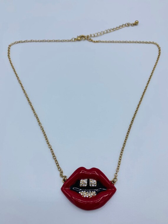 Red Lip necklace  with crystal - image 8