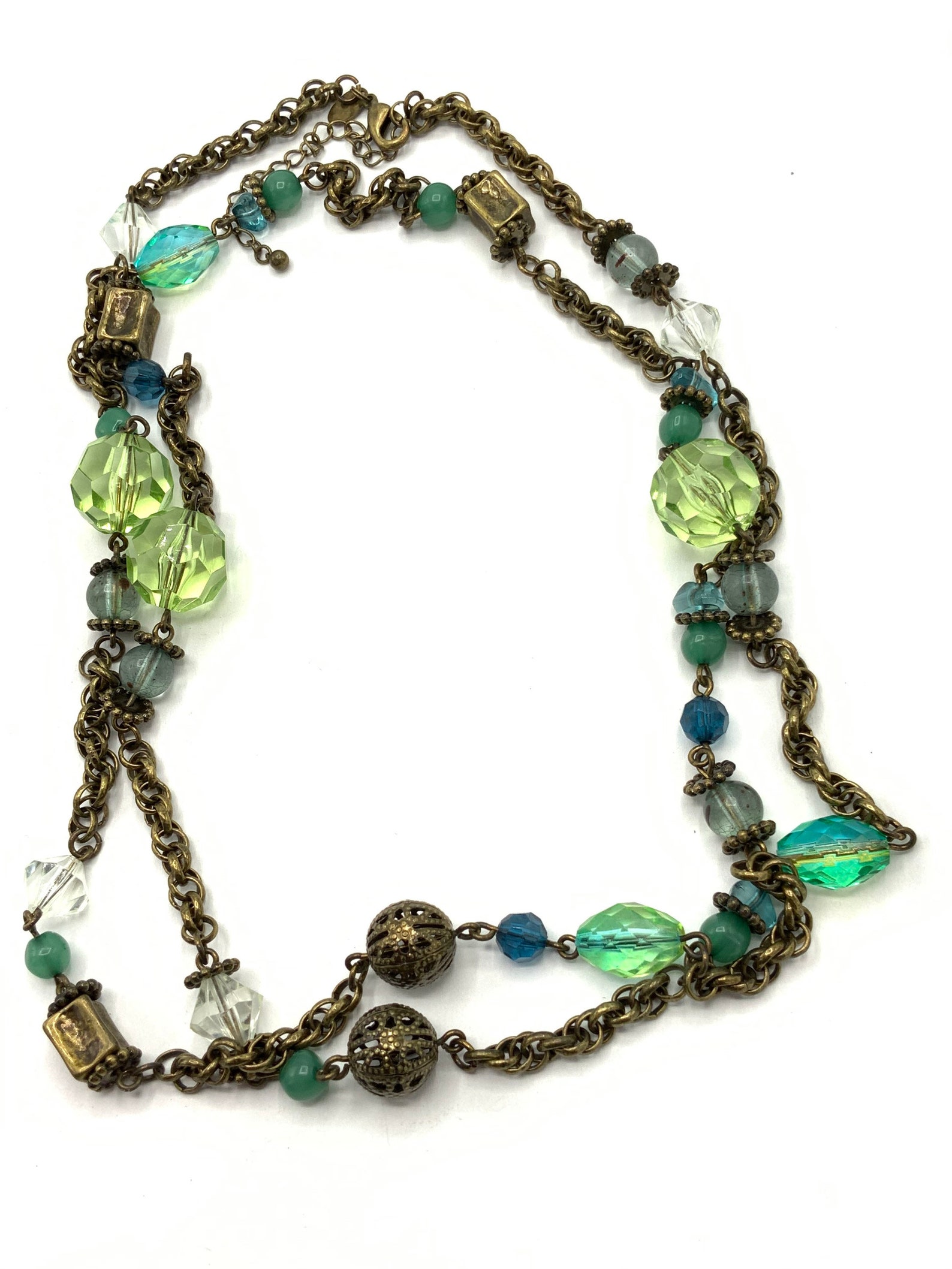 Brass and Green Tone of Beads Necklace by Lia Sophia Large - Etsy