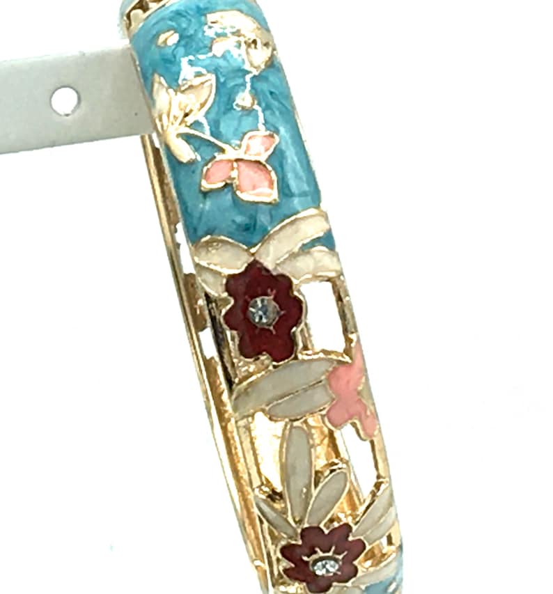 Vintage enamel bracelet light blue tone with flower design
