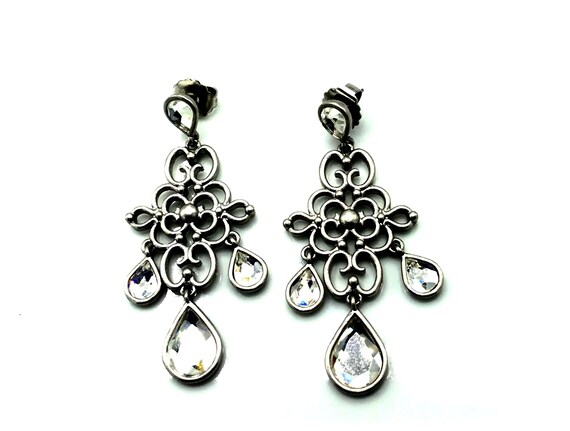 Vintage nickel and sparkly stones earrings by Lia… - image 7