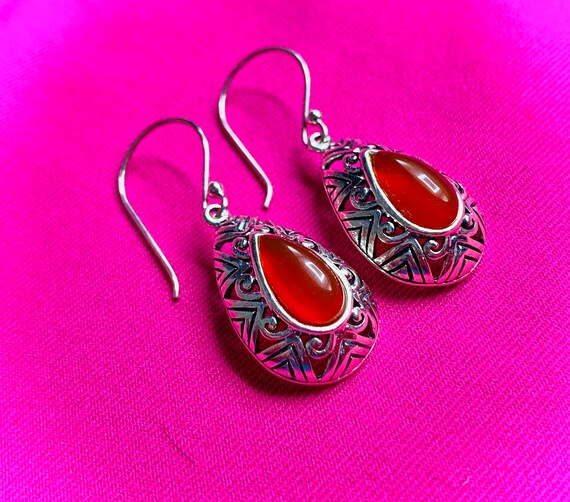 Amber and Sterling Silver Earrings, Stamped - image 7