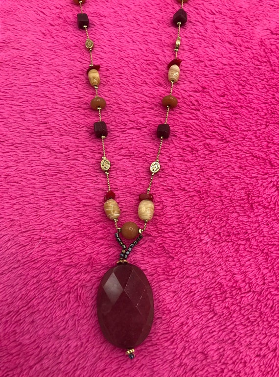 Lia Sophia gold burgundy stone multicolored neckl… - image 3