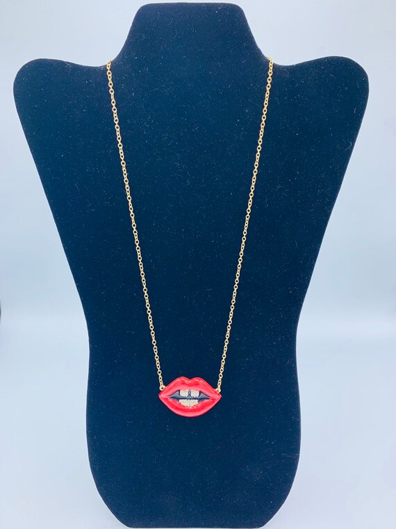 Red Lip necklace  with crystal - image 6