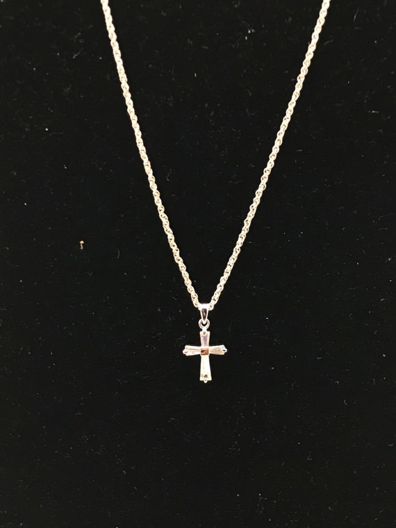 Vintage silver tone and cross with rhinestone nec… - image 8
