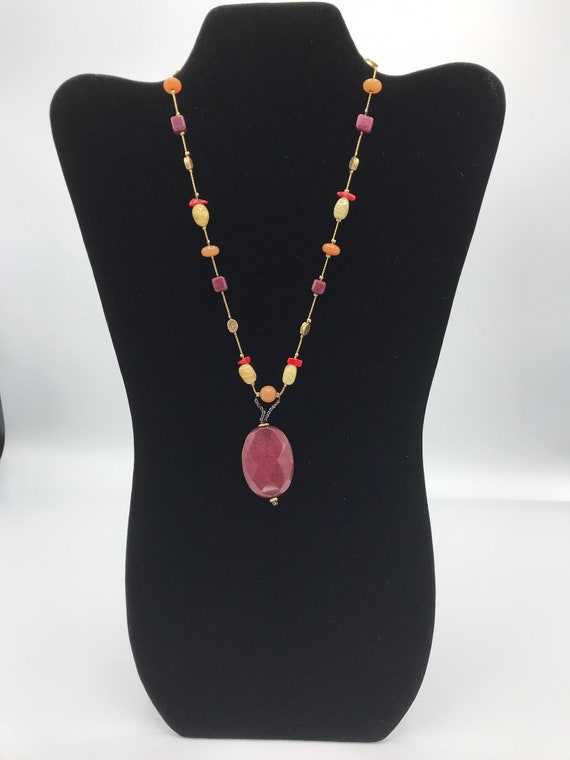 Lia Sophia gold burgundy stone multicolored neckl… - image 5