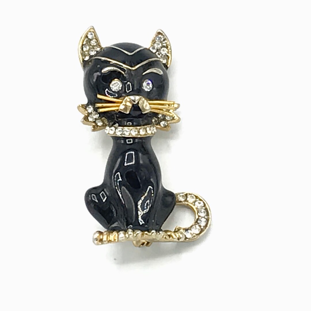 Enamel Black Cat With Rhinestone as Brooch - Etsy