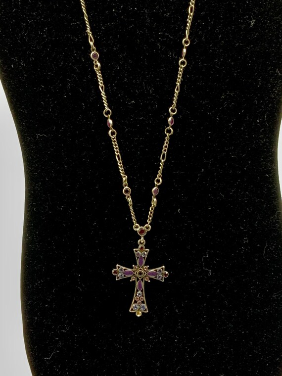 Gorgeous nickel tone cross with multicolored rhin… - image 7