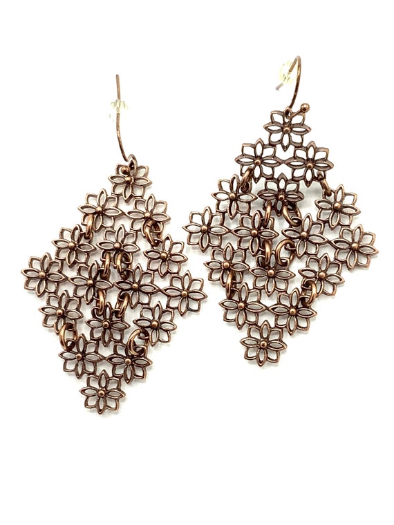 Gorgeous Collectible Copper With Small Flowers Earrings by Lia Sophia Hoop. Etsy