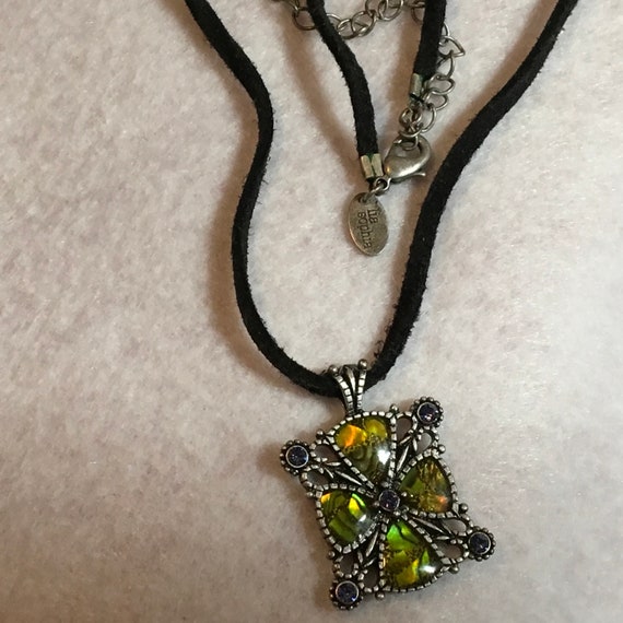 Vintage Lia Sophia  green necklace, green filigre… - image 6