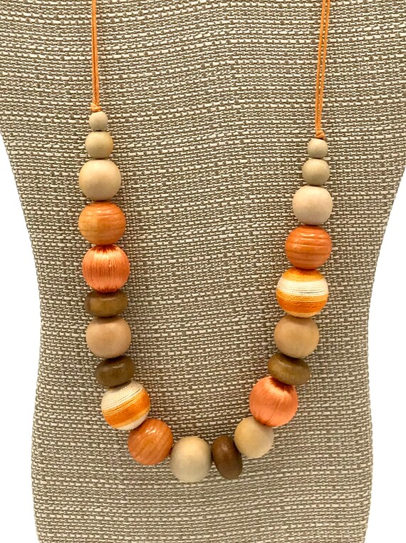 Vintage multicolored beads necklace, orange tones… - image 7