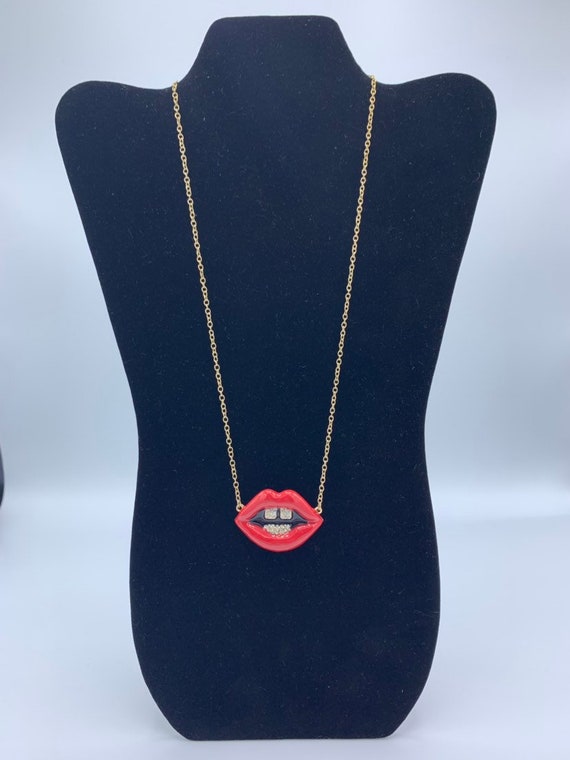 Red Lip necklace  with crystal - image 9