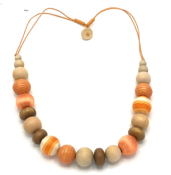 Vintage multicolored beads necklace, orange tones… - image 9