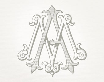Vintage Wedding Monogram AM MA - Wedding Invitation, Digital Download, Antique, Intertwined, Logo, Elegant